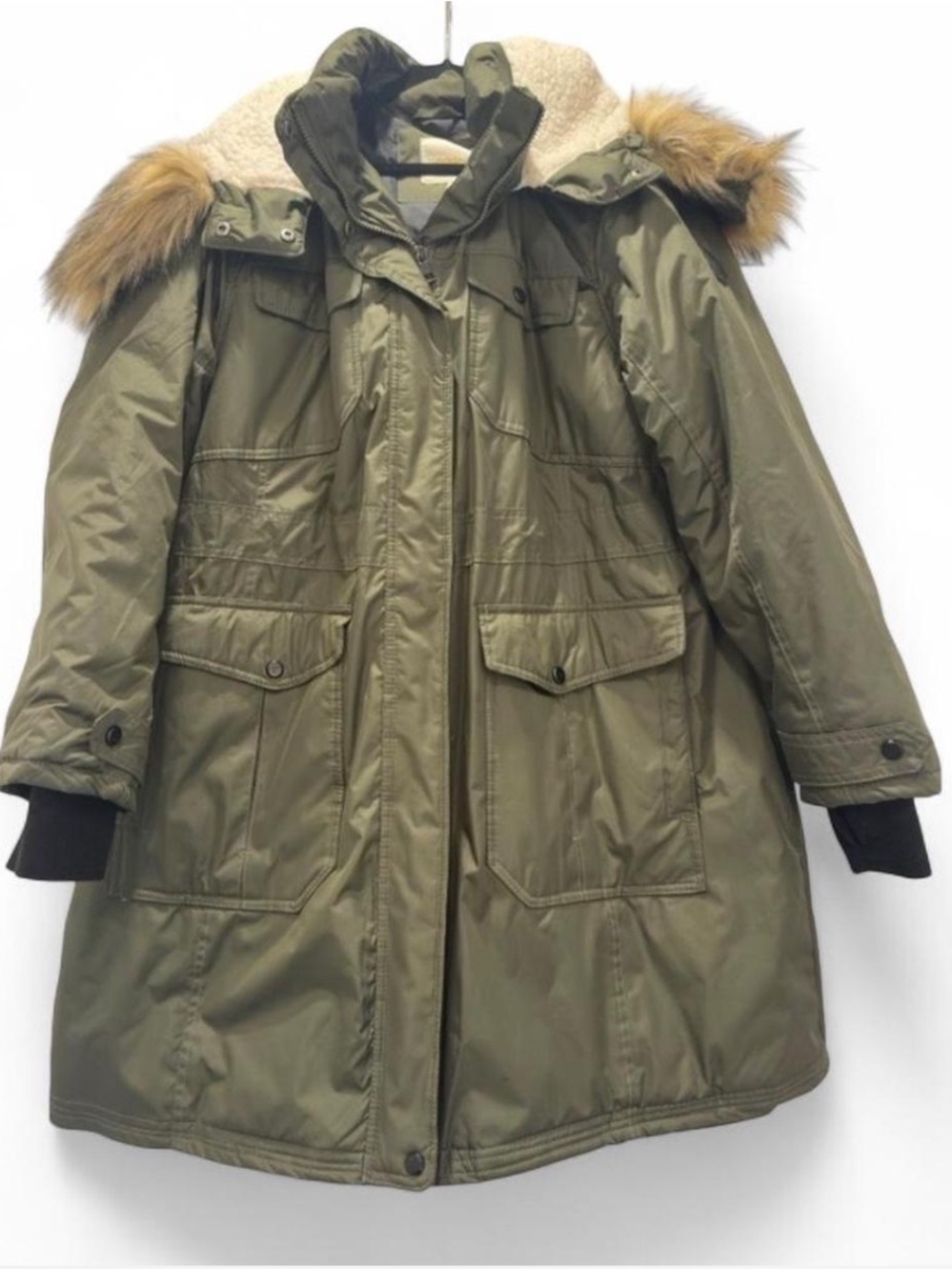 Y2K Madden Girl Olive Green Winter Parka Coat w/ Faux Fur Trimmed Hood - size 1X